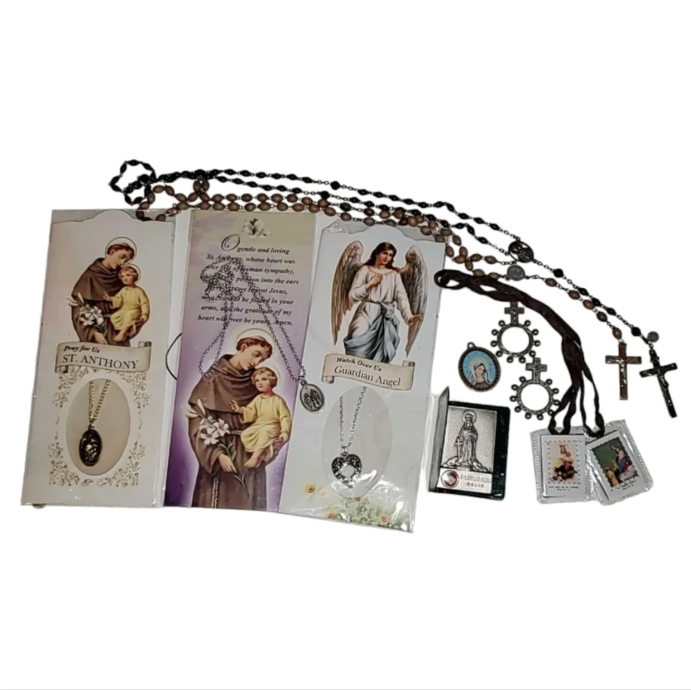 VINTAGE Catholic Collectable Bundle Lot Rosery Saint Cards Religious Jewelry